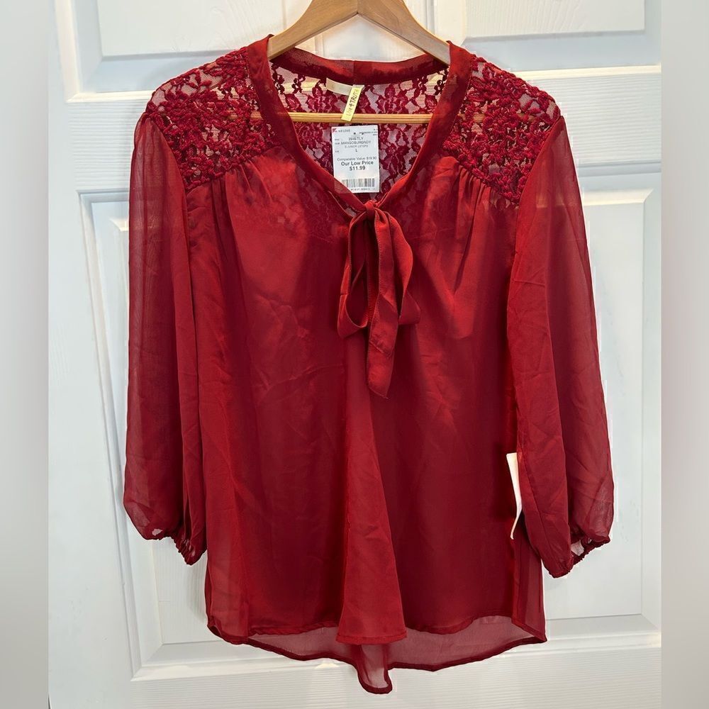 Live 4 TRUTH Lace Top Burgundy 3/4 Sleeve Junior's Size Large